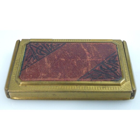 Charmant Compact Powder Rouge Leather Top Rectangle Gold Tone Mirror Vintage - Picture 2 of 12